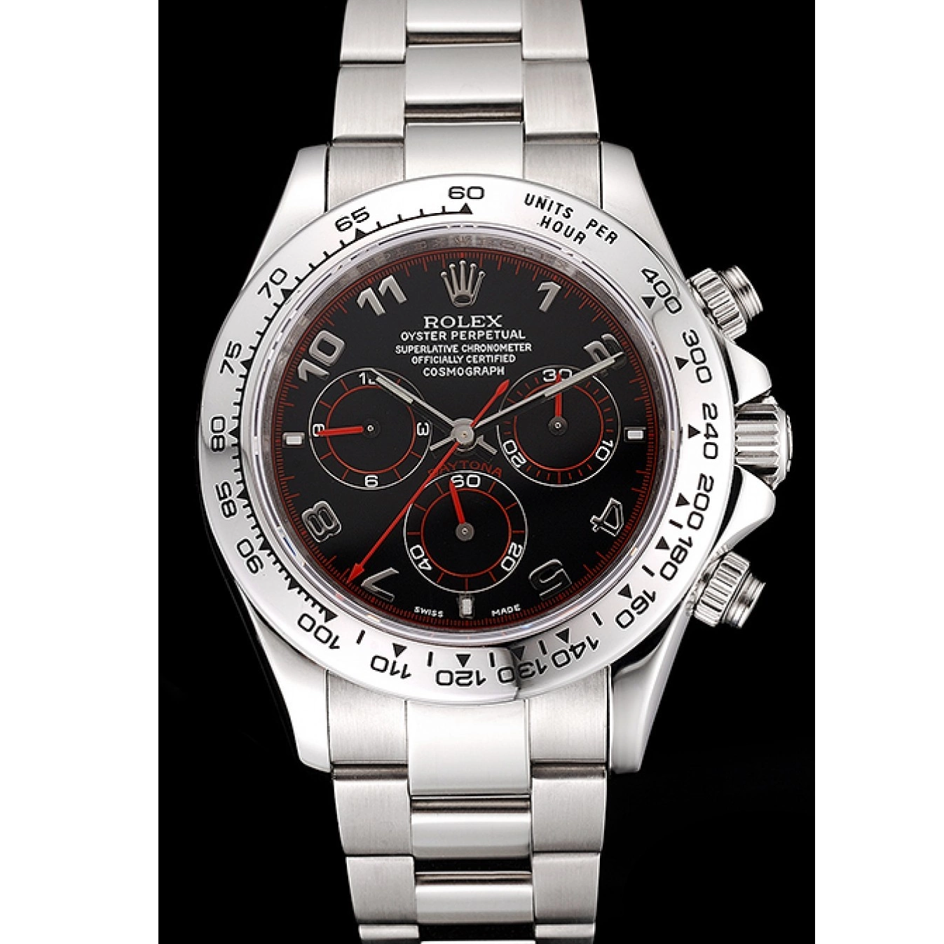 Aaa replica Daytona Dial Bracelet Steel Rolex 80296 Stainless Black Swiss 0608